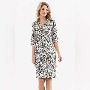 Collared Floral Foliage Print 3/4 Sleeve Mini Dress XXS